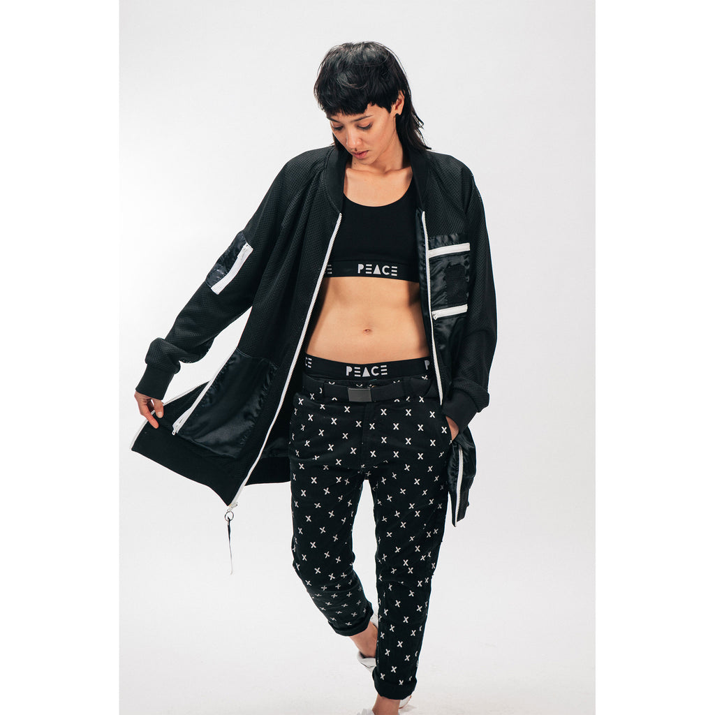 LONGLINE REVERSIBLE SATIN/MESH BOMBER - PEACE FITS